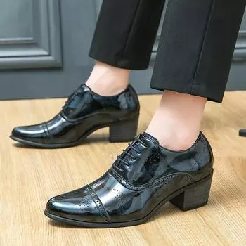 Fashion Men Dress Shoes lace up Pattern Men Formal offince business Shoes Leather Luxury Fashion oxfords Groom Wedding Shoes Men 6.5 синий