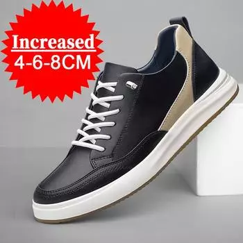 Fashion Men Elevator Shoes 4/6/8CM Invisible Inner Heightening Shoe High Quality Leather Outdoor Casual Sports Shoes Walking Work Shoes 36 белый