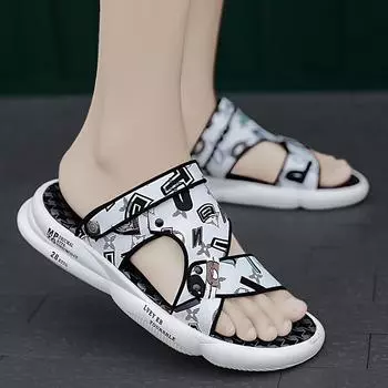 Fashion Men Flip Flops Casual Summer Sandals Slippers Leather Platform Outdoor Beach Male Shoes Non-Slip Indoor Luxury Sports Flat 38 белый