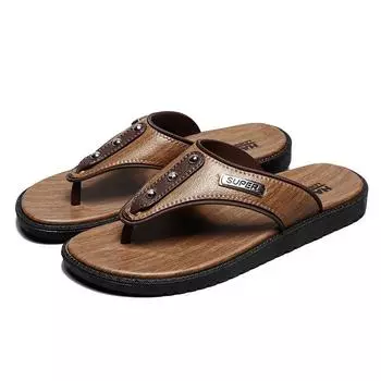 Fashion Men Flip-flops Sandals Summer Handmade Leather Slippers Trendy Fashion Outdoor Breathable Comfortable Men and Simple Sandals 39 коричневый
