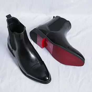 Fashion Men Formal Ankle Boots Business Casual High Quality Men Dress Office Chelsea Boots Male Slip-On Oxfords Luxury Designer Shoes 38 красный