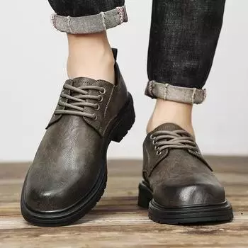 Fashion Men Genuine Leather Casual Lace Up Leather Shoes Luxury Brand Soft Mens Work Shoes Breathable Mens Walking Driving Shoes 38 хаки