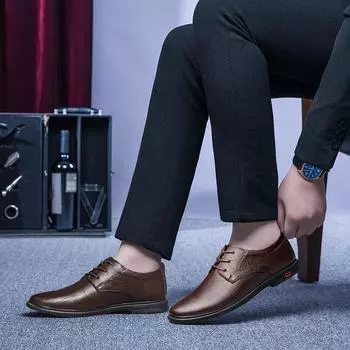 Fashion Men Genuine Leather Dress Shoes Business Formal Shoes New Men Flats Business 2024 Brand Men Shoes Top Quality Oxfords Footwear 36 коричневый