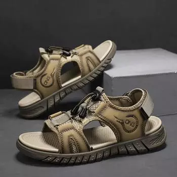 Модные мужские сандалии из натуральной кожи для отдыха на открытом воздухе, летние сандалии для отдыха на плоской подошве, дизайнерские сандалии 2024 года, новые удобные повседневные сандалии для отдыха на открытом воздухе 38 коричневый