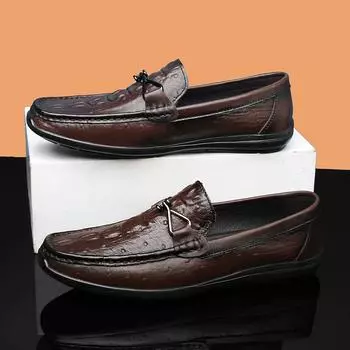 Fashion Men Genuine Leather Soft Bottom Loafers 2024 New Casual Leather Formal Business Shoes Flats Lightweight Moccasins Driving Shoes 37 коричневый
