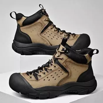 Fashion Men Genuine Leather Work Shoe Outdoor Winter Thick Bottom High Top Non Slip Ankle Boot Comfy Casual Leather Walking Hiking Shoes 38 чёрный