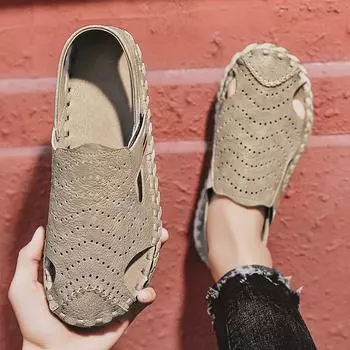 Fashion Men Handmade Sandals PU Solid Color Hollow Soft Sole Business Casual Sandals Comfortable Breathable Non Slip Beach Shoes 38 белый