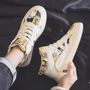 Модные мужские высокие повседневные туфли Модные сетчатые мокасины Дышащая спортивная обувь на шнуровке Уличные мужские кроссовки Trend Tides Black Tennis 44 39 бежевый