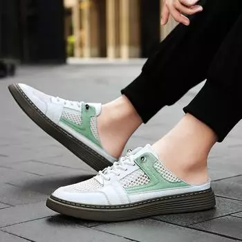 Fashion Men Hollow Out Slippers New Fashion Lazy Boat Shoes Men Comfortable Slip on Muller Shoes Breathable New Half Slipper Men Loafers 37 белый