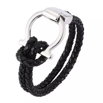 Fashion Men Jewelry Leather Bracelet Rope Chain Unique Stainless Steel Buckle Charm Women Bracelet Wrist Band Gifts BB797 165mm чёрный