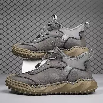 Fashion Men Leather Casual Handmade Shoes Casual Ankle Boots for Man Autumn Winter Outdoor Fashion Casual Shoes Male Hombres Botas 38 коричневый