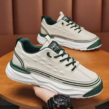 Fashion Men Leather Casual Shoes Spring Waterproof Comfortable Platform Sneakers Youth Student Skateboard Shoe Zapatillas Hombre 39 бежевый