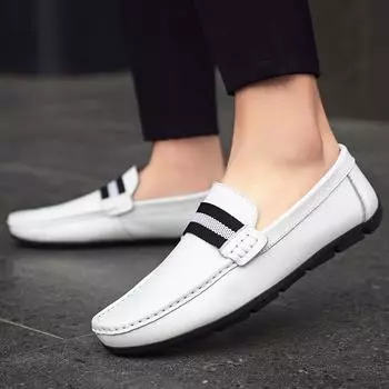 Fashion Men Leather Casual Slip-On Breathable Driving Shoes Men s Casual Leather Shoes Breathable Comfortable Men s Shoes 38 чёрный