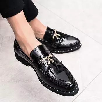 Fashion Men Leather Driving Shoes tassel Black Blue Slip On loafers spring Summer Men Leather moccasins outdoor club pary shoes men 37 чёрный