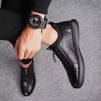 Fashion Men Leather Loafers Shoes lace up Male Breathable fashion Comfortable outdoor Casual Shoes Soft Leather Boat Zapatos d42 39