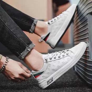 Fashion Men Leather Shoes Designer Sneakers Man Male Fashion Tennis Shoes Luxury Brand Skateboard Casual Vulcanize Shoes for Men 2024 39 белый