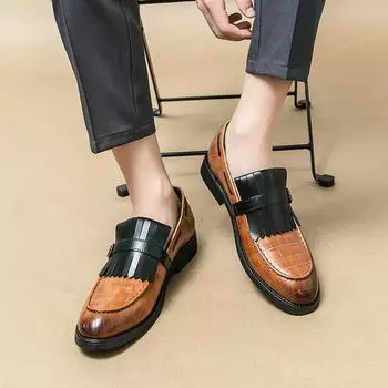 Fashion Men Loafers Leather Men Fashion Casual Shoes New Men Coiffeur Shoes Non-Slip Classic Men Shoes for Wedding Mens Slip on Shoes 38 коричневый
