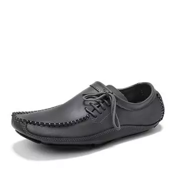Fashion Men Loafers Shoes Leather Casual Men s Flats Design Lace-Up Plus Size 38-47 Men Moccasins Driving Shoes 6 бежевый