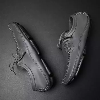 Fashion Men Loafers Shoes Leather Casual Men s Flats Design Lace-Up Plus Size 38-47 Men Moccasins Driving Shoes 6 бежевый