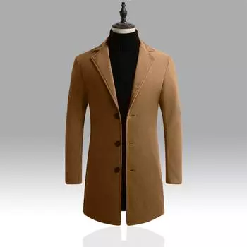 Fashion Men Long Coat Autumn Winter Double-breasted Windproof Slim Overcoat Men Plus Size M светло-серый