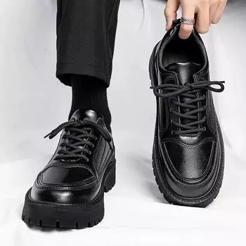 Fashion Men Low-top Small Leather Shoes Comfortable Breathable Waterproof Small Black Shoe Stain-resistant Non-slip Business Casual Shoe 39 чёрный