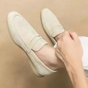 Модные мужские туфли-лоферы класса люкс, весенние замшевые туфли в британском стиле, мужские повседневные туфли, дышащие, удобные, без застежек, мужские свадебные туфли 38 бежевый
