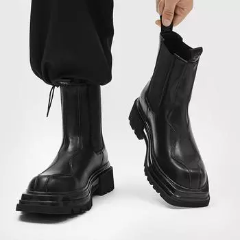 Fashion men luxury fashion chelsea boots black tide autumn winter shoes designer square toe platform boot original leather botas 6.5