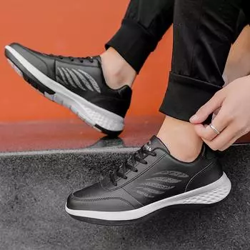Fashion Men Running Shoes Waterproof New Jogging Fashion Lace Up Outdoor Trainer Lightweight Sneakers Leisure Sports Male Casual Shoes 38 чёрный