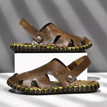 Модные мужские летние пляжные сандалии 2024 года, трендовые уличные тапочки Baotou с эластичной подошвой, удобные дышащие нескользящие повседневные сандалии 38 коричневый