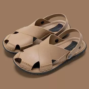 Модные мужские сандалии 2024 года, новинка лета, модные римские пляжные туфли, тапочки, мужские ленивые сандалии, летние кожаные сандалии 39 небесно-голубой