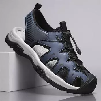 Модные мужские сандалии 2024 года с открытым носком, модные тенденции, пляжная обувь, тапочки, мужские сандалии, мужские летние кожаные сандалии 38 чёрный