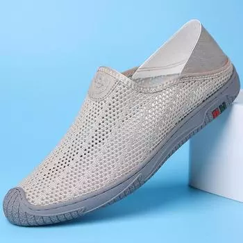 Fashion Men s Air Mesh 2024 Summer Men Slip On Sandals Breathable Non-slip Hollow-out Casual Sports Shoes Outdoor Beach Shoes Footwear 38 бежевый