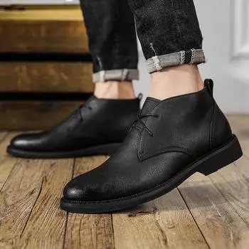 Fashion Men s Ankle Boots lace up Luxury British Style Quality Leather Senior Designer outdoor Brogues Business Mens Boots 38 чёрный