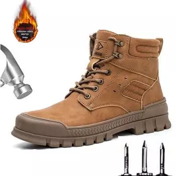 Fashion Men s anti-smashing anti-stabbing steel work safety steel four seasons shoes winter warm plus cashmere boots D536 38