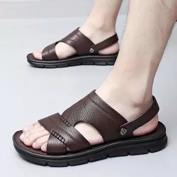 Модные мужские пляжные сандалии с открытым носком, высококачественные нескользящие мужские тапочки, дышащая мужская обувь двойного назначения, мужская летняя обувь для отдыха на открытом воздухе 6.5 чёрный