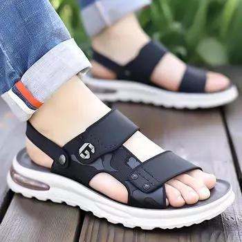 Fashion Men s Beach Sandals outdoor Casual Leather Breathable Beach Sandals Men Soft and Comfortable Summer Shoes Fashion Slippers men 6.5 чёрный