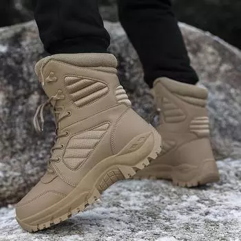 Fashion Men s Boots Outdoor Hiking Shoes Men Non-slip Desert Waterproof Combat Wear-resistant Boot Mens Solid Color Snow Boot HotSale 39 бежевый