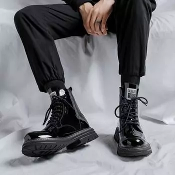 Fashion Men s Boots Winter Warm Plush Casual Leather Boots Fashion British Style Anti Slip Outdoor Thick Soled High Top Motorized Boots 38 зелёный