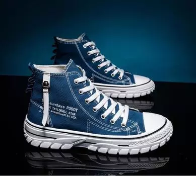 Fashion Men s Canvas Shoes New High Top Breathable Flat Shoes For Men Sneakers Board Shoes Casual Comfortable Platform Man Trainers 39 белый