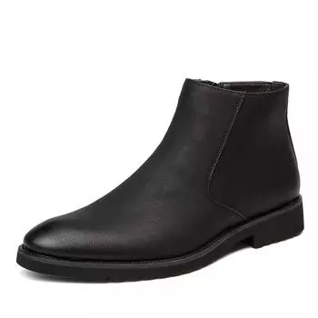 fashion Men s Casual Chelsea Boots Handmade Leather Mens Ankle Boots British Style Retro High Top Zip Short Male Basic Chelsea Boots Men 38 чёрный