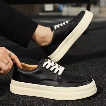 Fashion Men s Casual Leather Shoes Comfy Outdoor Work Shoes New Lace Up Designer Shoes Breathable Italian Business Shoes Formal Flats 39 чёрный