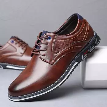 Fashion Men s Casual Leather Shoes Men Retro Lace-up Business Shoe Mens Outdoor Driving Flats EU Sizes 37-48 37 чёрный