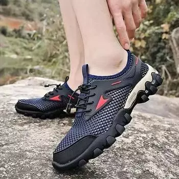 Fashion Men s Casual Mesh Breathable Sneakers Summer Fashion Climbing Hiking Shoes Outdoor Beach Barefoot Wading Mountaineering Shoes 39 серый