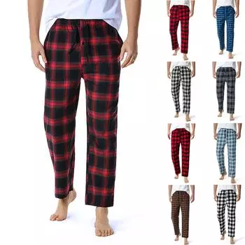 Модные мужские повседневные клетчатые свободные спортивные клетчатые пижамные брюки Брюки L красный