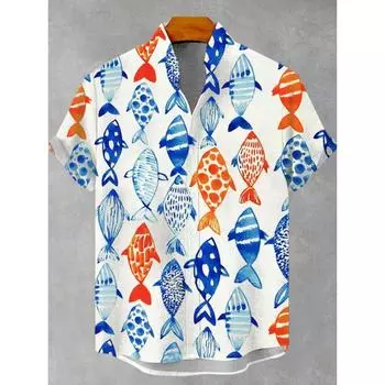 Fashion Men s Casual Sea Life Graphics Short Sleeve Shirt Button Down Lapel Shirts Oversized Tops Casual Hawaiian Shirt for Men S