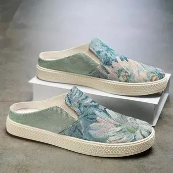 Модная мужская повседневная обувь из парусины, дышащая спортивная обувь, модные мужские летние тапочки 2024 года, мужские пляжные тапочки для отдыха на открытом воздухе, универсальные 39 зелёный