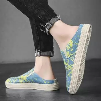 Fashion Men s Casual Shoes Canvas Breathable Sports Shoes Fashionable Men s Summer Half Slippers Men Outdoor Beach Slippers Versatile 39 синий