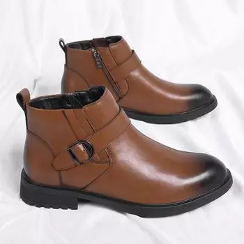 Fashion Men s Casual Shoes Hot Sale Chelsea Boots for Men Slip-On Business Male Ankle Boots Side Zipper High Top Dress Footwear 38 чёрный