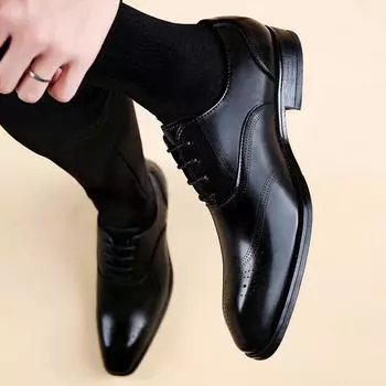 Fashion Men s Club Shoes Leather Fashion Oxfords Shoes Men 2024 Luxury Brand Men Casual Shoes Vintage Lace-Up Men s Business Footwear 38 чёрный