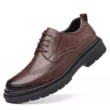 Fashion Men s Cowhide Business Vintage Block Shoes for Men British Wedding Summer Breathable Brown Lace-up Suit Designer Leather Shoes 38 чёрный